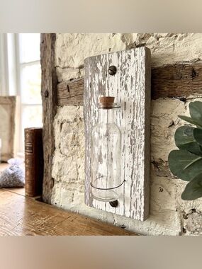 Reclaimed Wood Handmade Bottle on Wood Slice Wall Hanging Art Plant Propagation